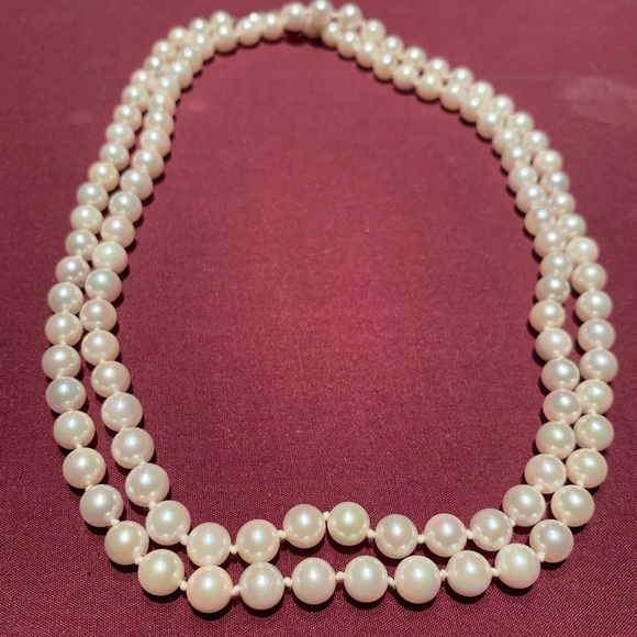 Pearl Necklace Grade AA uniform cultured Pearls 36” - Picture 1 of 5